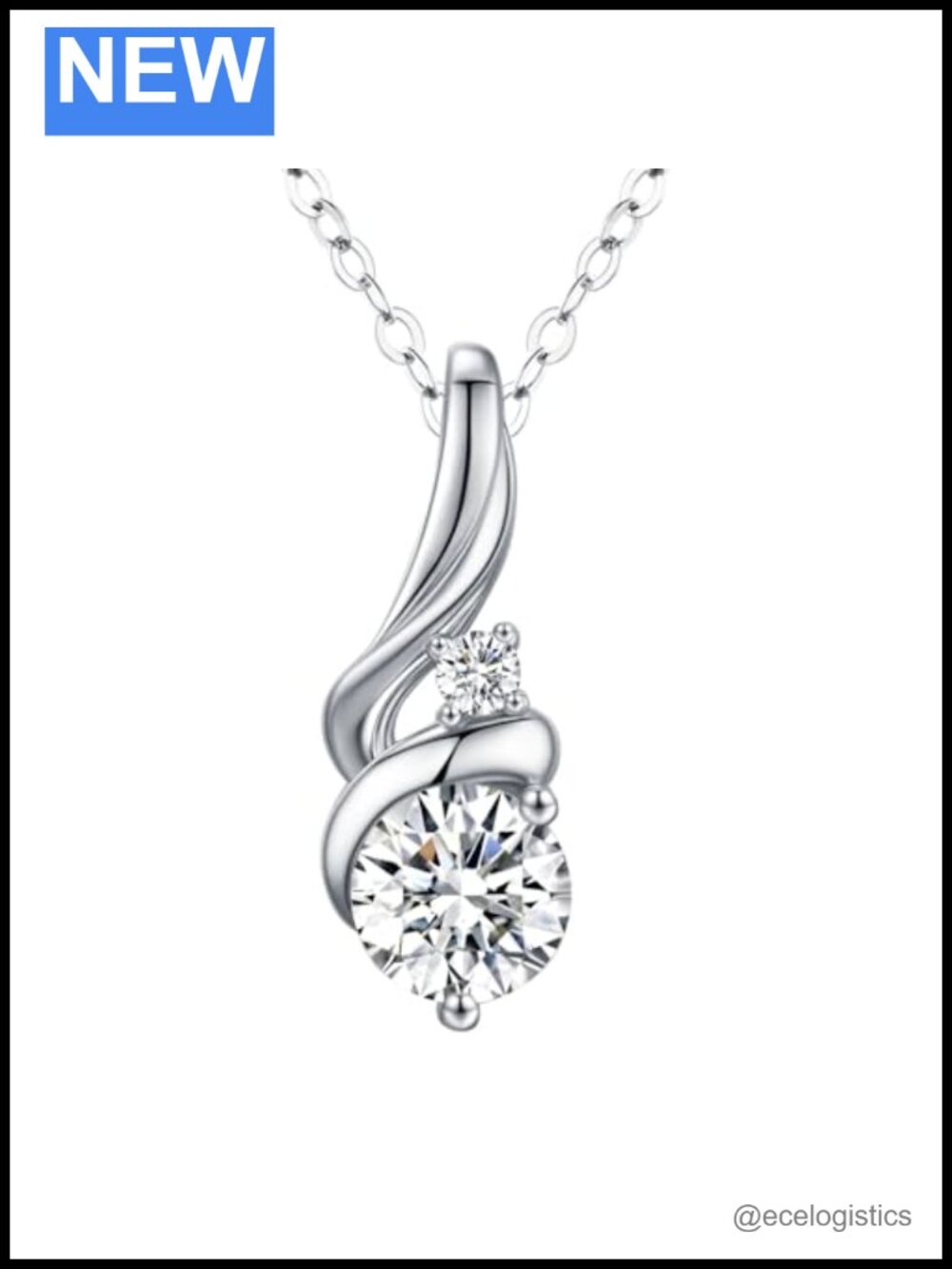 925 Sterling Silver Moissanite Pendant Necklace 2 Carat 18K White Gold Plated